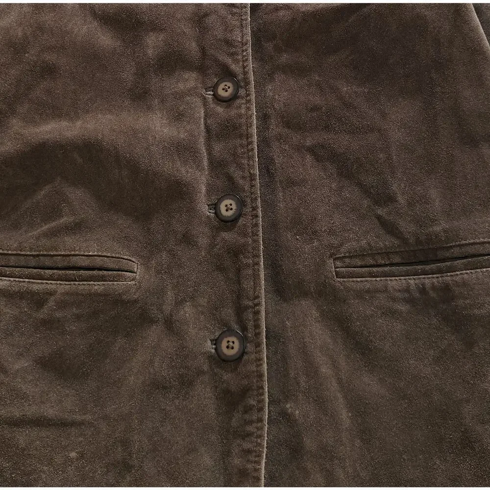 John Carlisle Brown Suede Leather Blazer Jacket Womens L